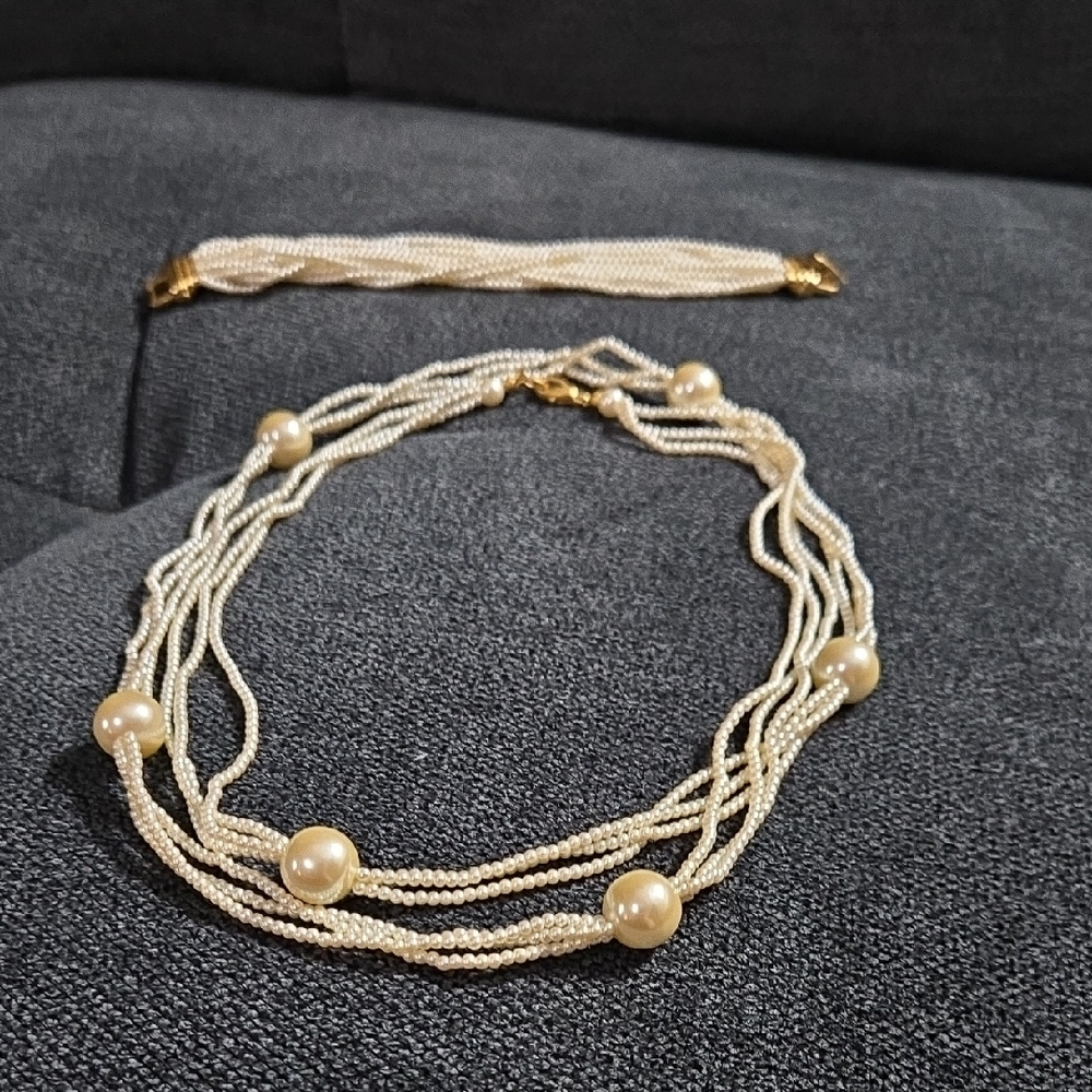 Carolee Faux Pearl Beaded Necklace and Bracelet Set